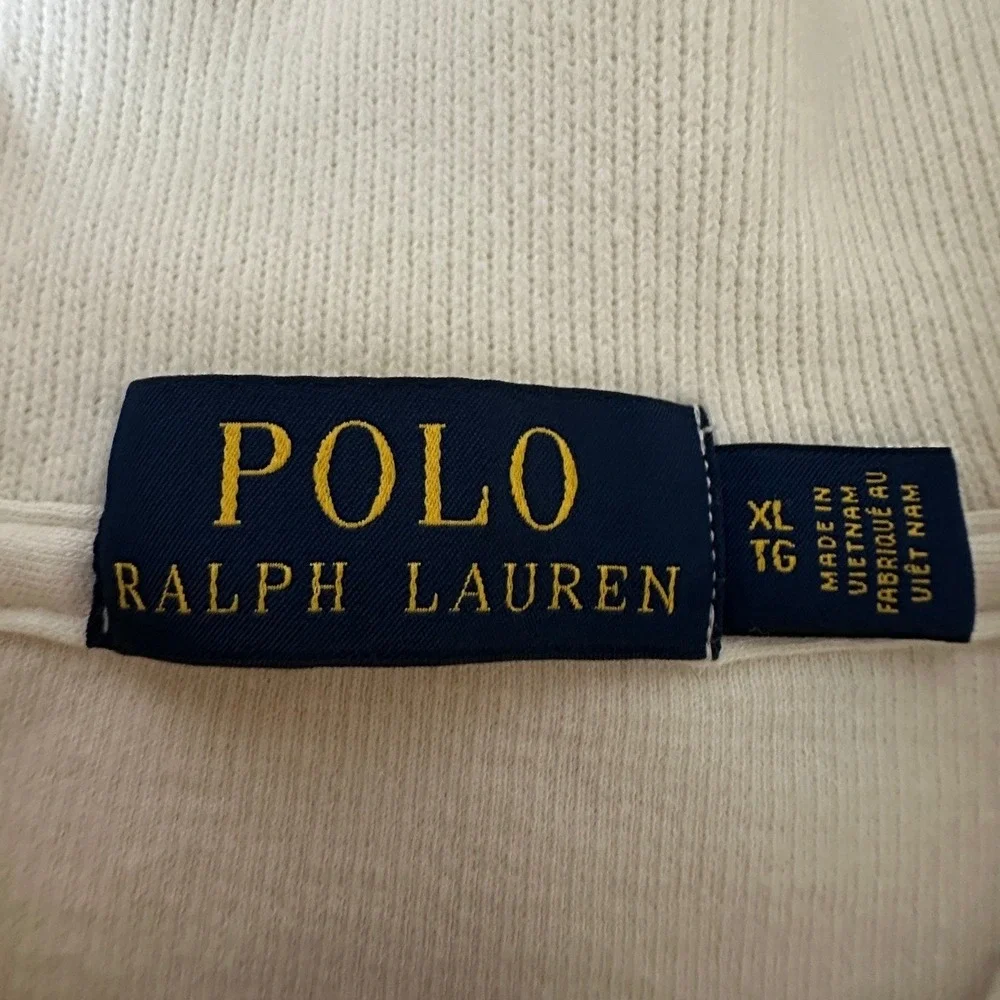 Polo Ralph Lauren Quarter Zip Pullover Mens Cream Mock Neck Old Money Preppy XL